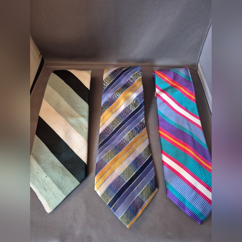 Elegant Striped Men's Tie Set - Black, Blue, Multicolor